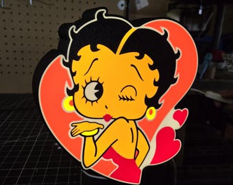 Betty Boop Heart LED Sign: Retro Cartoon Night Light - USB Powered