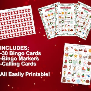 Christmas Bingo, 30 Christmas Printable Bingo Cards, Holiday Bingo Game, Christmas Party Classroom Game, Unique Bingo Cards Instant Download