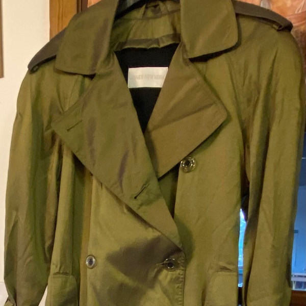 Jones New York Vintage Green/Olive Women's Trench Coat 100% pure wool