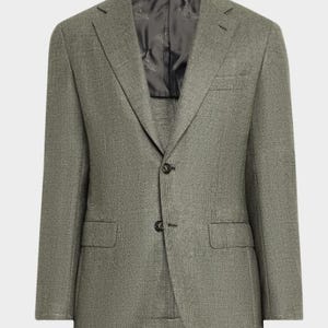 Brioni Men&#39;s Textured Wool-Cashmere Blazer Olive Green