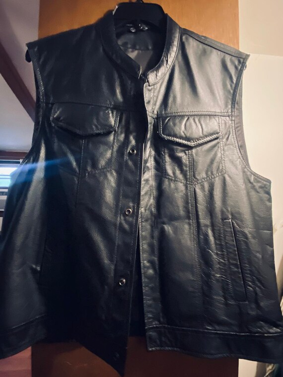 Genuine Leather Motorcycle Vest for Men - Viking C