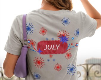 USA Fireworks-T-shirt, patriottisch Fourth of July-shirt, Independence Day T-shirt, Amerikaanse vlag viering top, rood wit blauw grafisch T-shirt