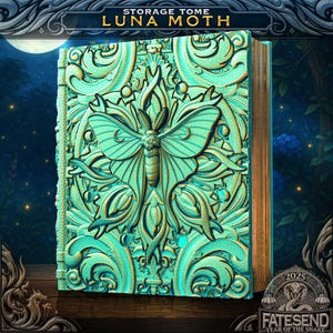 Tomo de armazenamento de dados Luna Moth, bandeja de rolagem de dados e armazenamento de minifiguras para RPG, D&D e Magic the Gathering, armazenamento de cartas MTG