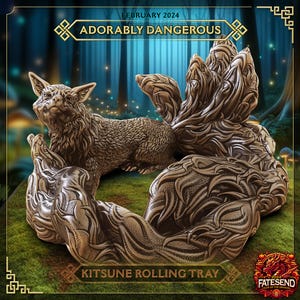 Kitsune Dice Rolling Tray, RPG Dice Roller for Roleplaying Games, DnD Pathfinder and Board Games, Fates End Tabletop Gaming