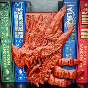 Dragon Booknook, Fantasy Bookshelf Decor, 3D Printed Monster Book Nook and Bookends