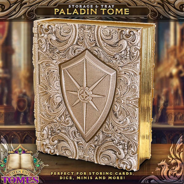 Tomo de almacenamiento de dados Paladin, bandeja de liar, organizador de mazos MTG y minifiguras