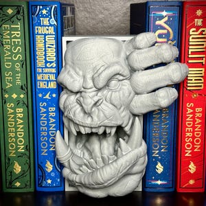 Orc Booknook, Fantasy Bookshelf Decor, 3D Printed Monster Book Nook and Bookends