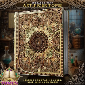 Tomo de almacenamiento de dados Artificer, bandeja para tirar dados y almacenamiento de minifiguras para juegos de rol, DnD y Magic the Gathering, almacenamiento de cartas MTG