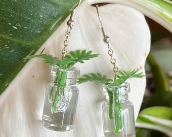 Mini Monstera Propagation Tube Earrings, Handmade Miniature Plant Jewelry for Nature Lovers, 3-D Dangle Earrings, Plant Lover Gift