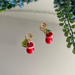 Pomegranate Dangle Earrings, Handmade Fruit Food Earrings, Cute Cottagecore Persephone Earrings, Greek Mythology Earrings, Unique Gift