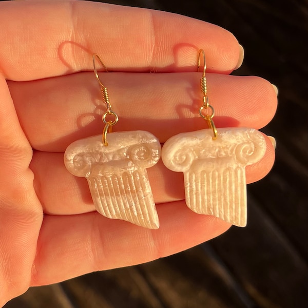 Handmade Grecian Ionic Pillar Earrings, Architecture Roman Empire Greek Myth Earrings