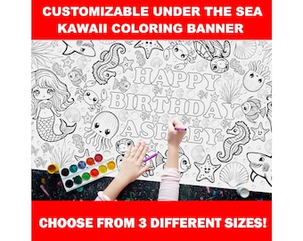 Personalized Under the Sea Ocean Birthday Coloring Banner Table Cover Wrap- Fun Activity for Kids- customizable