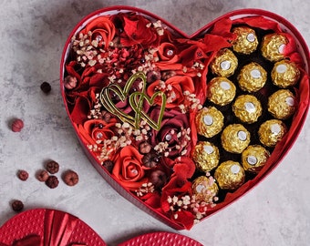 Gift Ideas Valentines Day for Her girlfriend Mum Birthday present Mothers Day Chocolates in red Heart box Home Decor keepsake Anniversary