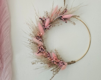 Dried floral hoop,flower pampas decor,Natural home decor,Dried flowers,Gold hoop,Wall hanging,Rustic hoop,Decoration for home,wedding decor