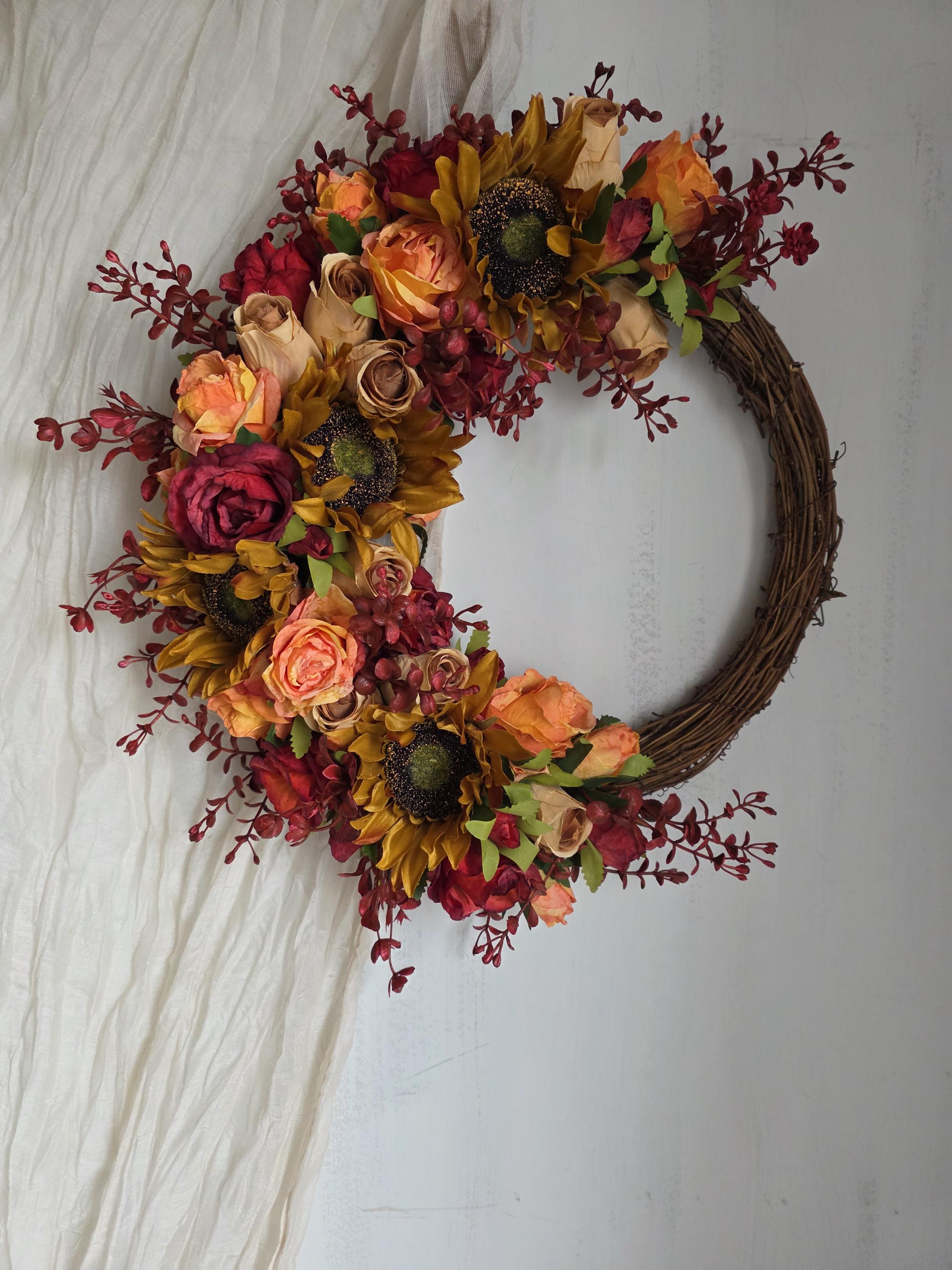 Sunflower Half Wreath for Front Door,red Eucalyptus,burnt Orange