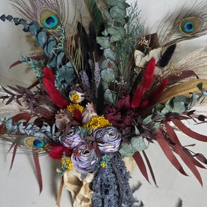 Skull dark flower decor,skeleton gothic home decor,sugar skull table decor,scary flower arrangement,Creepy gift,alternative gift,human skull image 17