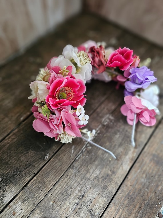 Pink Flower Crown Headband Women\'s Floral Hair Accessory Bridal Party Amazon.com : KorViSHOW Pink Flower Crown Headband - Floral  main image 3