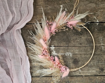 Dried flower hoop,Flower wreath,Natural home decor,Dried flowers,Gold hoop,Wall hanging,Rustic hoop,Decoration for home,Unique gift