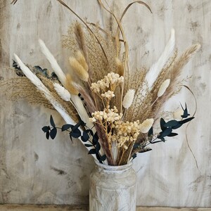 Dried Flower Bouquet with Vase,Natural Pampas Arrangement,Large Dried Pampas Grass,Preserved Flower Arrangement,Rustic Boho wedding Decor image 2