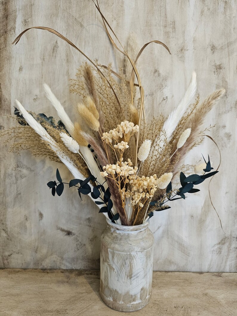Dried Flower Bouquet with Vase,Natural Pampas Arrangement,Large Dried Pampas Grass,Preserved Flower Arrangement,Rustic Boho wedding Decor image 2