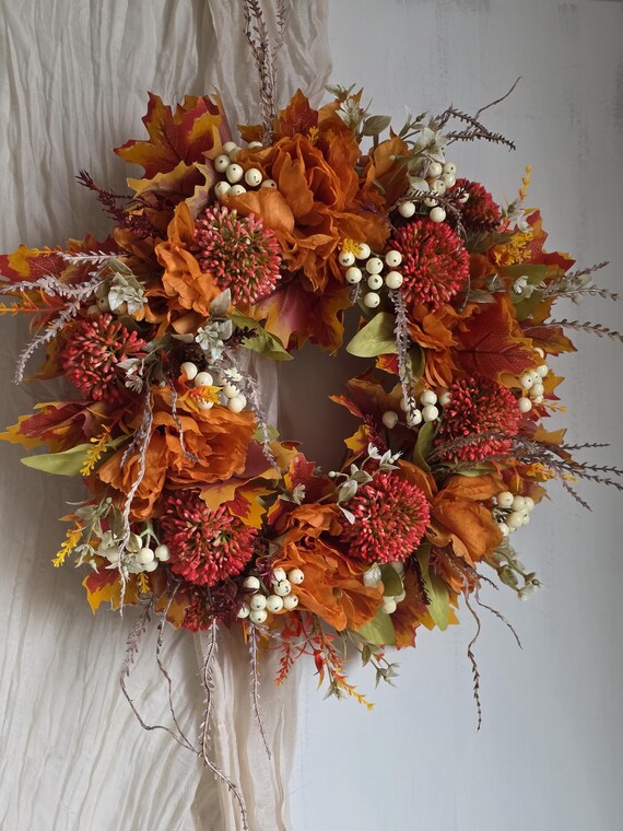 Sggvecsy Ghirlanda Autunnale Per Porta 55,8 Cm Con Zucca, Margherite E Foglie D'Acero - Decorazione Da Esterno Per Ringraziamento