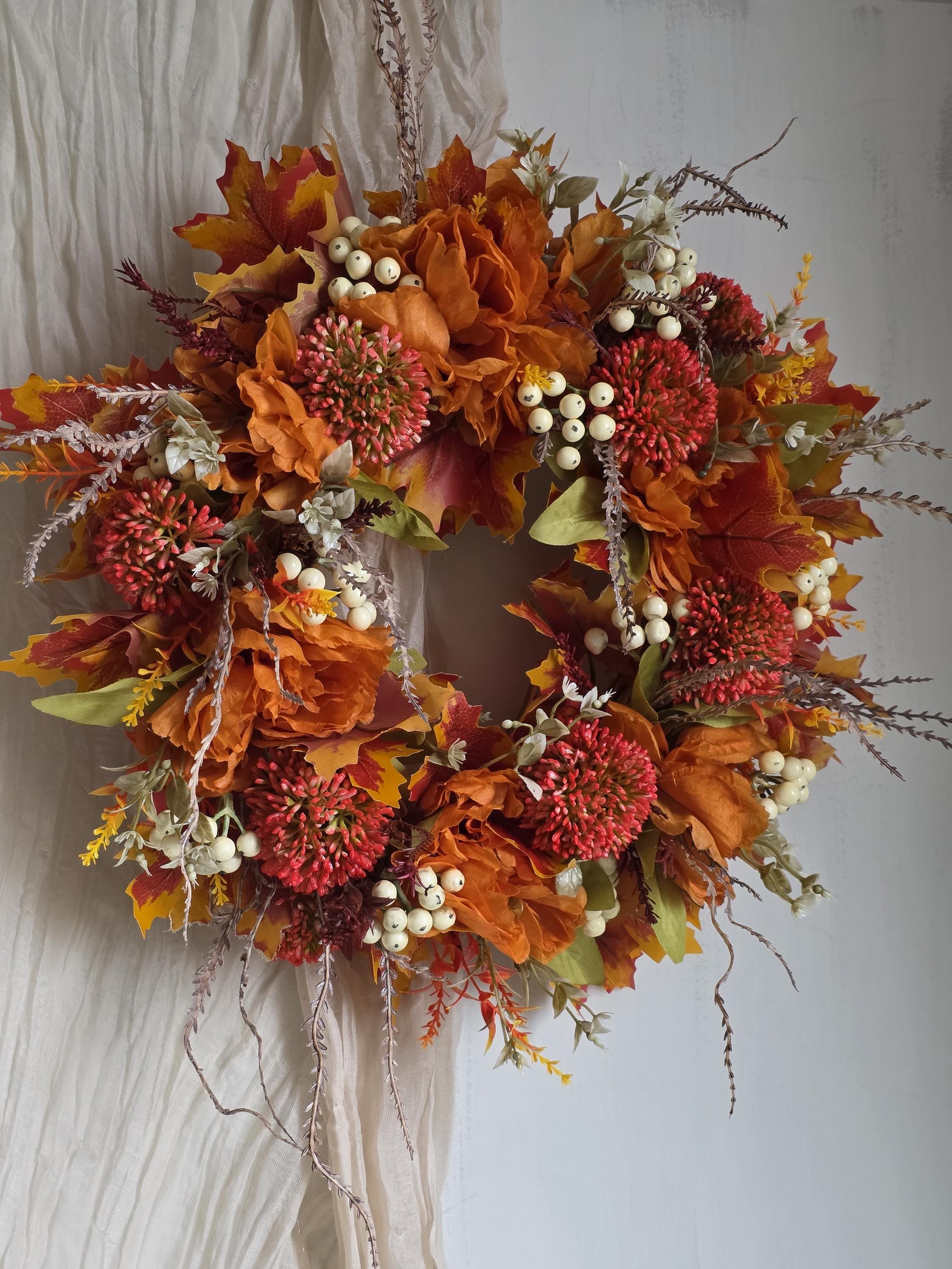 Ghirlanda Autunnale Decorativa - Con Bacche E Foglie Artificiali, Per Porta D'Ingresso, Finestre, Festività (Dimensioni Disponibili: 35, 40 O 45 Cm)