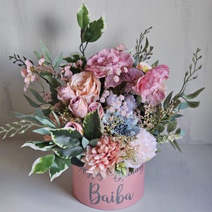 Silk Flower Bouquet,Birthday Flowers,Mothers Day Gift,Hat Box Bouquet,Grandmother birthday,Artificial Flowers,Mother of the bride