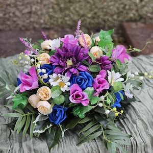 Künstliches Grab-Denkmal-Arrangement, Friedhof Grab Kopfstein-Sattel, Gedenkblumen,gravesite Spray,Grab Faux Blumentöpfe,Grabstein Rose