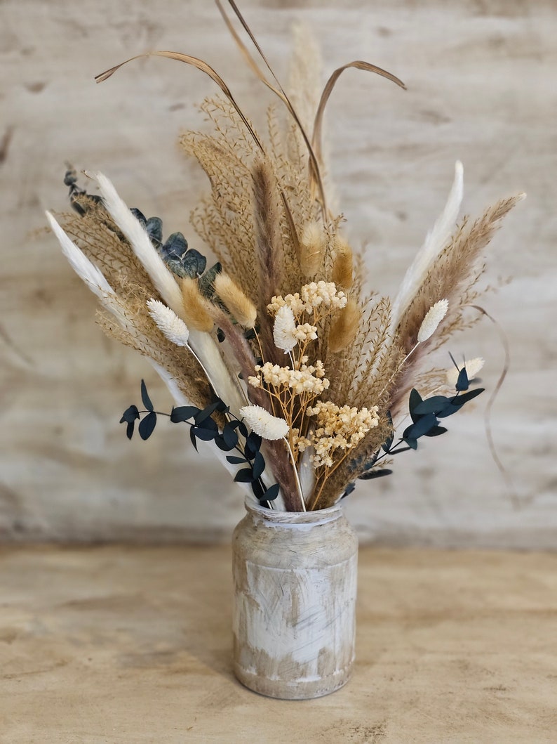 Dried Flower Bouquet with Vase,Natural Pampas Arrangement,Large Dried Pampas Grass,Preserved Flower Arrangement,Rustic Boho wedding Decor image 3