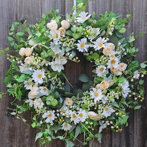 Large Spring wreath,Daisy Spring Door wreath,Green Ivy Spring Wreath,Artificial Spring Wreath,Greenery Wreath,Peonies and Eucalyptus wreath