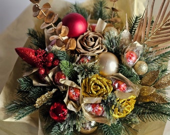 Christmas Gift Bouquet,Lindt Lindor Chocolate Bouquet,Ferrero Rocher,New Year Gift,Christmas Gift Set,Christmas Flower arrangement,gift box