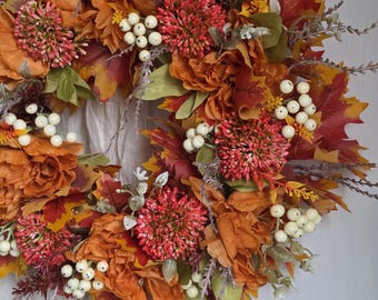 Ghirlanda Autunnale Per Porta 61 Cm Con Bacche, Foglie D'Acero E Pigne - Decorazione Da Esterno/Interno Per Ringraziamento E Halloween