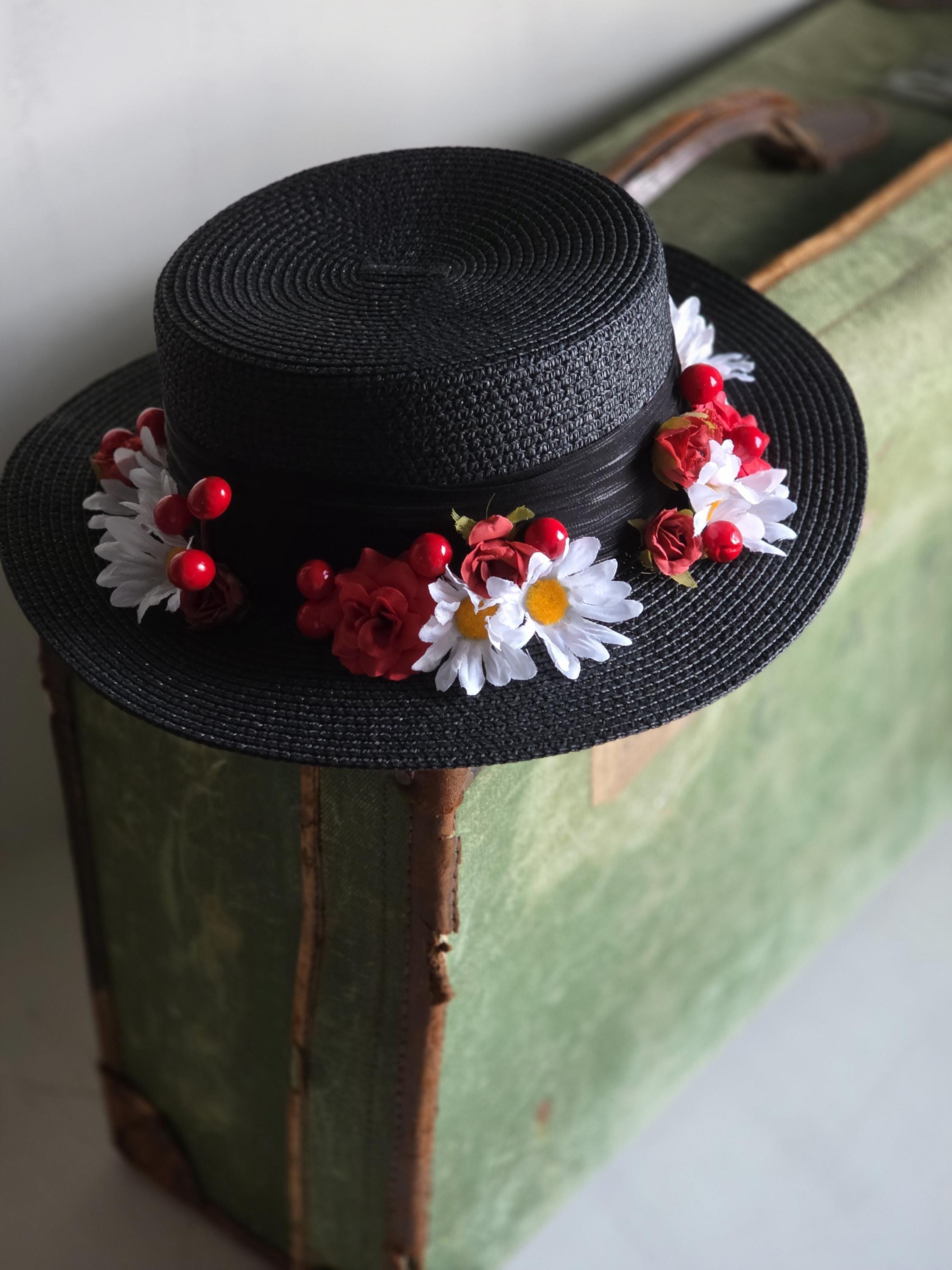 2000’s Vintage Mary Poppins Halloween Costume Hat Accessory Gray Flower Iconic hats from films! There are so many iconic hats in  main image 4