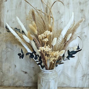 Dried Flower Bouquet with Vase,Natural Pampas Arrangement,Large Dried Pampas Grass,Preserved Flower Arrangement,Rustic Boho wedding Decor