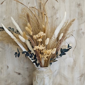 Dried Flower Bouquet with Vase,Natural Pampas Arrangement,Large Dried Pampas Grass,Preserved Flower Arrangement,Rustic Boho wedding Decor image 5