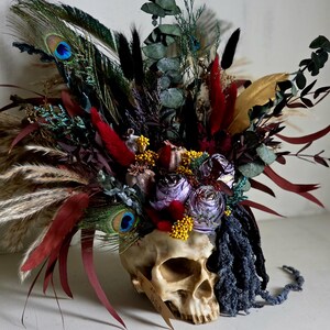 Skull dark flower decor,skeleton gothic home decor,sugar skull table decor,scary flower arrangement,Creepy gift,alternative gift,human skull image 19