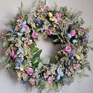 Large Spring wreath,Spring Door wreath,Pink and Green Spring Wreath,Artificial Spring Wreath,All year round Peonies and eucalyptus wreath