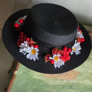 Mary Poppins julklappsmössa, Mary Poppins-mössa, utklädnad för barn, Mary Poppins-inspirerad vit spetsbandsblommahatt för flickor
