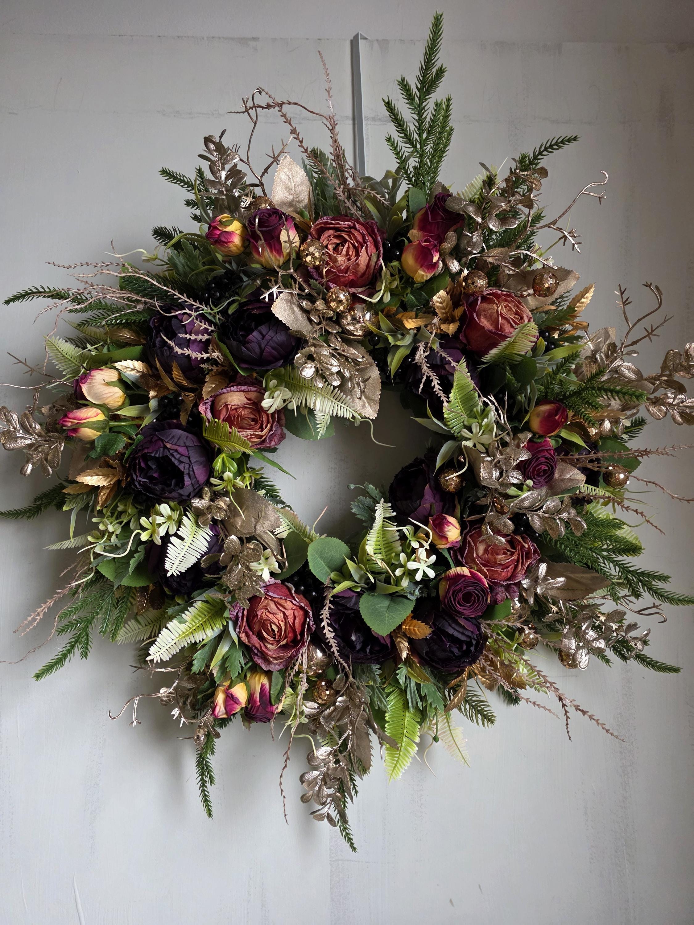 Luxury Burgundy Christmas Wreath for Front Door,rustic Roses