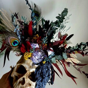 Skull dark flower decor,skeleton gothic home decor,sugar skull table decor,scary flower arrangement,Creepy gift,alternative gift,human skull image 14