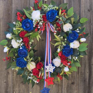 Patriotic Wreath for Front Door Independence Day Wreath,4th of July Wreath,Stars and Stripes Wreath,Red White and Blue Wreath,Flag Wreath