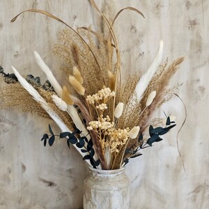 Dried Flower Bouquet with Vase,Natural Pampas Arrangement,Large Dried Pampas Grass,Preserved Flower Arrangement,Rustic Boho wedding Decor image 4