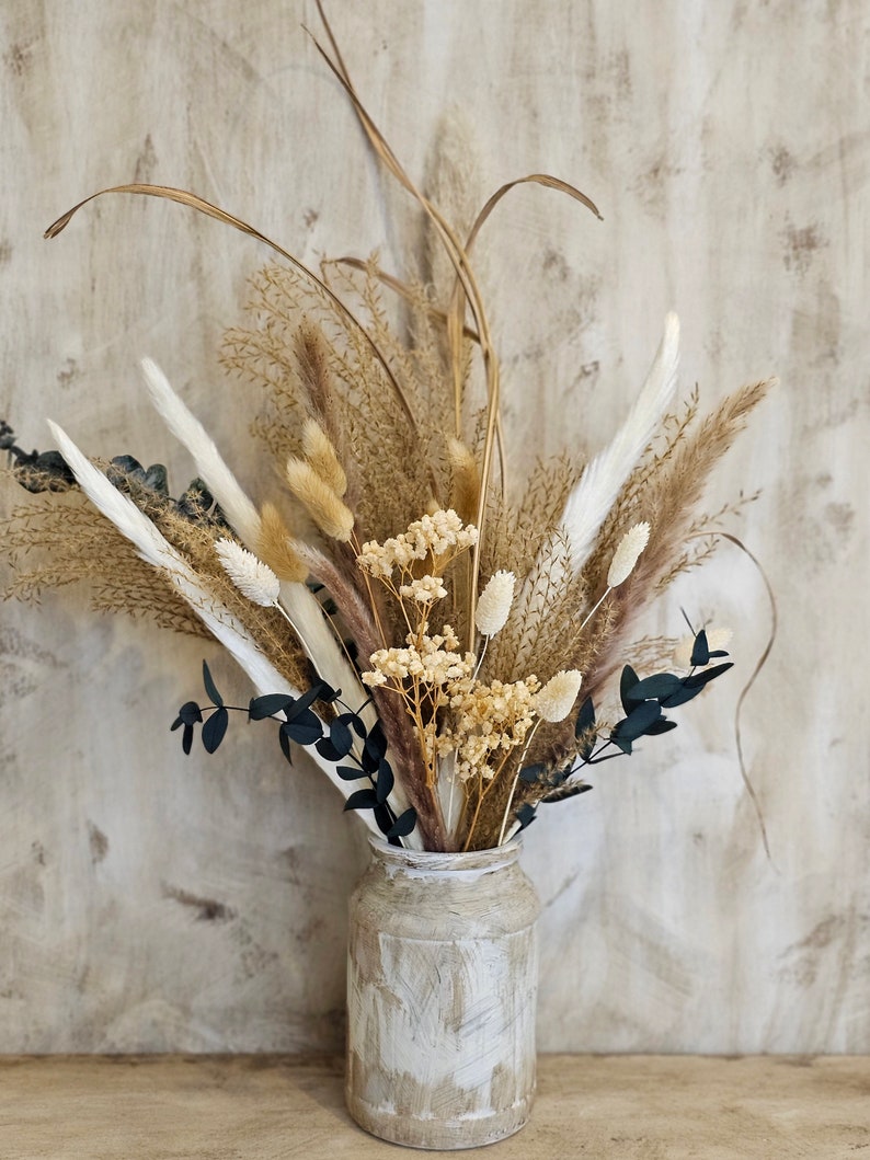 Dried Flower Bouquet with Vase,Natural Pampas Arrangement,Large Dried Pampas Grass,Preserved Flower Arrangement,Rustic Boho wedding Decor image 4