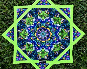 Flowstar - Stained Glass Fox - UV Reactive | Double-Sided | Zig-Zag Stitch - by PLURfect Studios