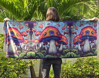 Trippy Eyeball Mushroom Jungle Reversible Rave/Festival/EDM Pashmina - by PLURfect Studios