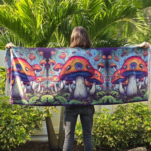 Trippy Eyeball Mushroom Jungle Reversible Rave/Festival/EDM Pashmina - by PLURfect Studios