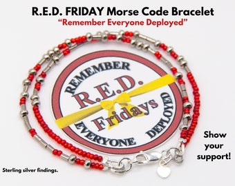R.E.D. FRIDAY Morse Code Bracelet, Sterling Silver, Deployment, Military Jewelry, Morse Code, Military Mom