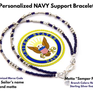 U.S. NAVY Morse Code Bracelet, Semper Fortis, Sterling Silver, Personalized, Morse Code, Military Jewelry,  Navy Mom