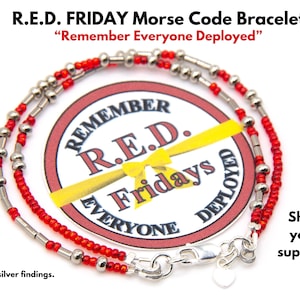 Pulsera R.E.D. FRIDAY con código Morse, plata de ley, para despliegue militar, joyería militar, código Morse, mamá militar