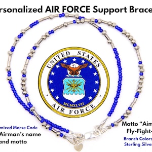 Pulsera de la Fuerza Aérea de EE. UU. con código Morse, "Apunta alto", plata de ley, joyería militar, personalizada, código Morse, para mamá de la Fuerza Aérea.